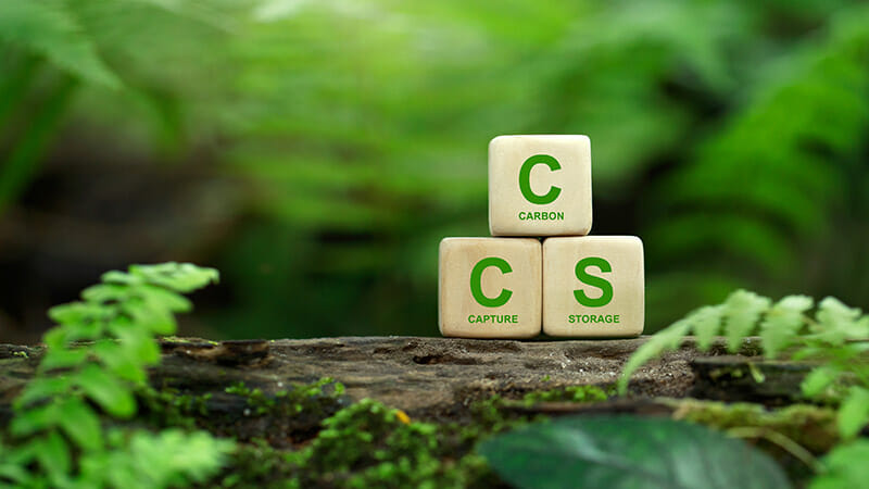 CCS acronym for Carbon Capture Storage words CCS on a wood block